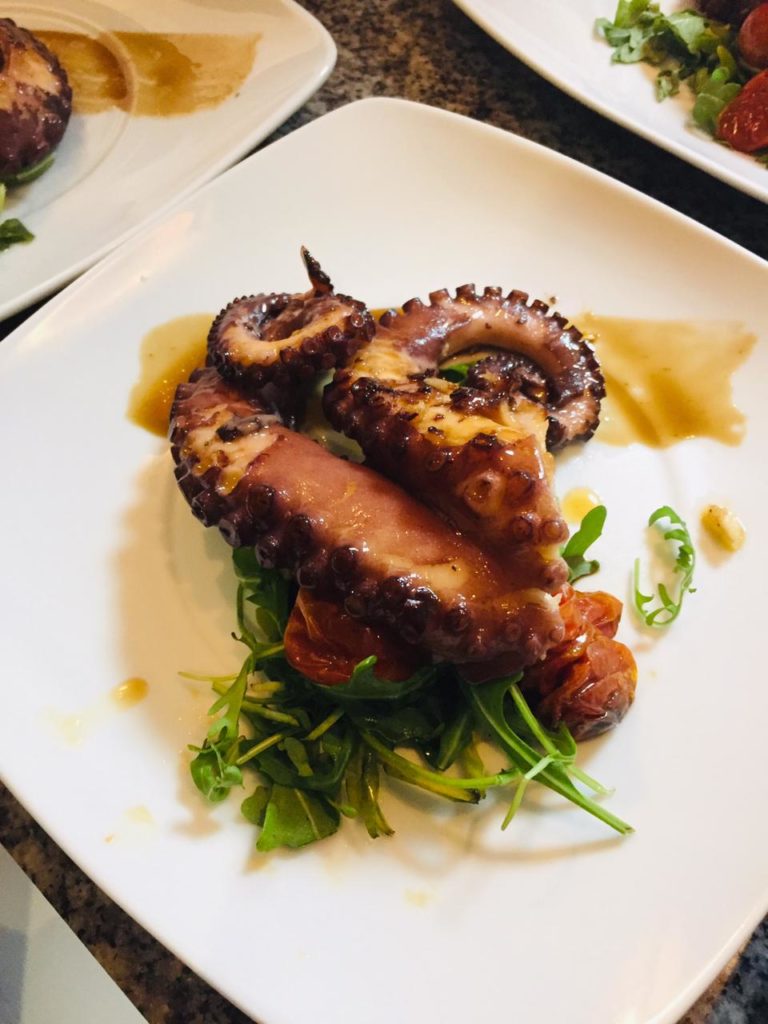 grilled octopus with red wine